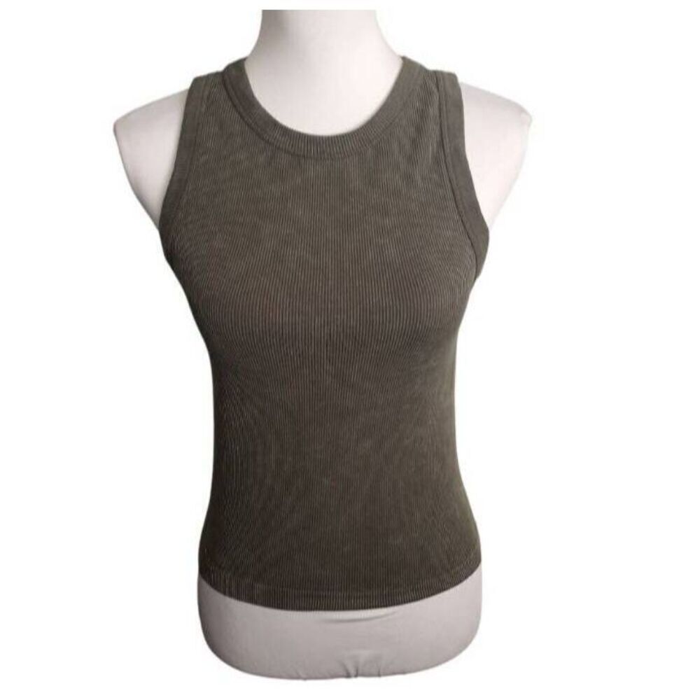 C&C CALIFORNIA ARMY GREEN RIBBED TANK TOP SZ. M/L RUNS SMALL EXCELLENT USED COND